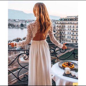 NWOT Lulu's Awaken My Love White Long Sleeve Lace Crochet Maxi Dress Size Small